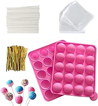 HYCSC 20 Cavity Silicone Cake Pop Mold Kits - Cake Pop Tray with 60pcs Cake Pop Sticks, Bags, Twist Ties, Great for Cake Pop Maker , Lollipop Mold, Cake Pop and Chocolate
