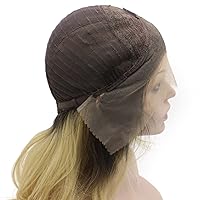 Vista 6 de Mxangel - Peluca de encaje frontal suizo rubio ondulado medio largo con raíces negras, ombré