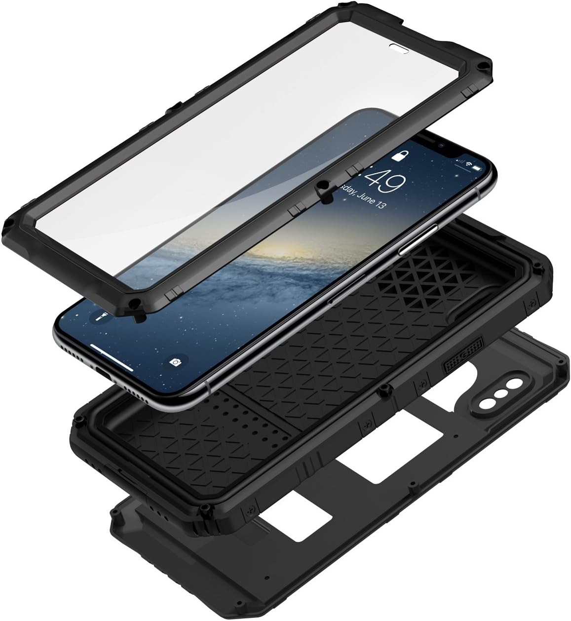 seacosmo Waterproof Case for iPhone X with Built-in Screen Protector, 360 Full Body Protective Cover, Military Grade Rugged Heavy Duty Shell, Shockproof Drop Resistant Defender, Black