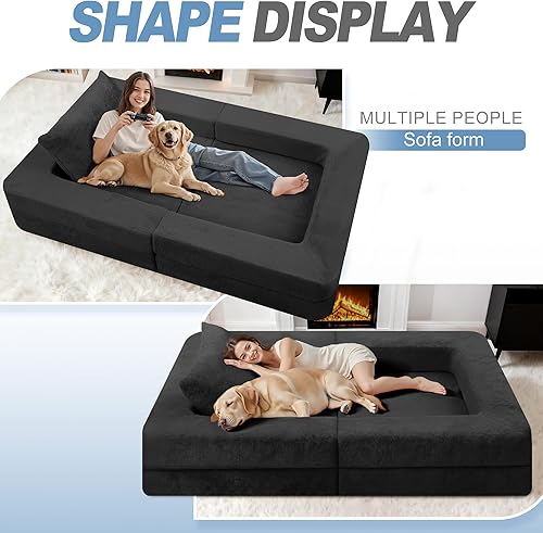 Miniatura 45 de Cama humana gigante para perro, cama 3 en 1 para perro de tamaño humano con funda de piel sintética lavable, cama grande plegable para mascotas con