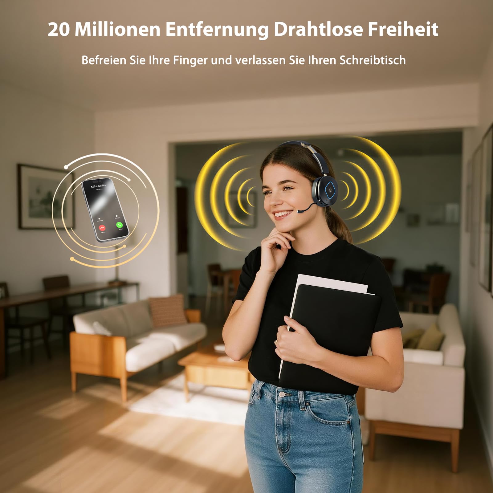Earbay V6.0 Bluetooth Headset mit Mikrofon, Wireless Headset mit AI Noise Cancelling Mikrofon, RGB-Ladestation, USB-Dongle, 45+ Std. Akku, Wiederaufladbar On-Ear Kopfhörer für Büro, Home, Callcenter