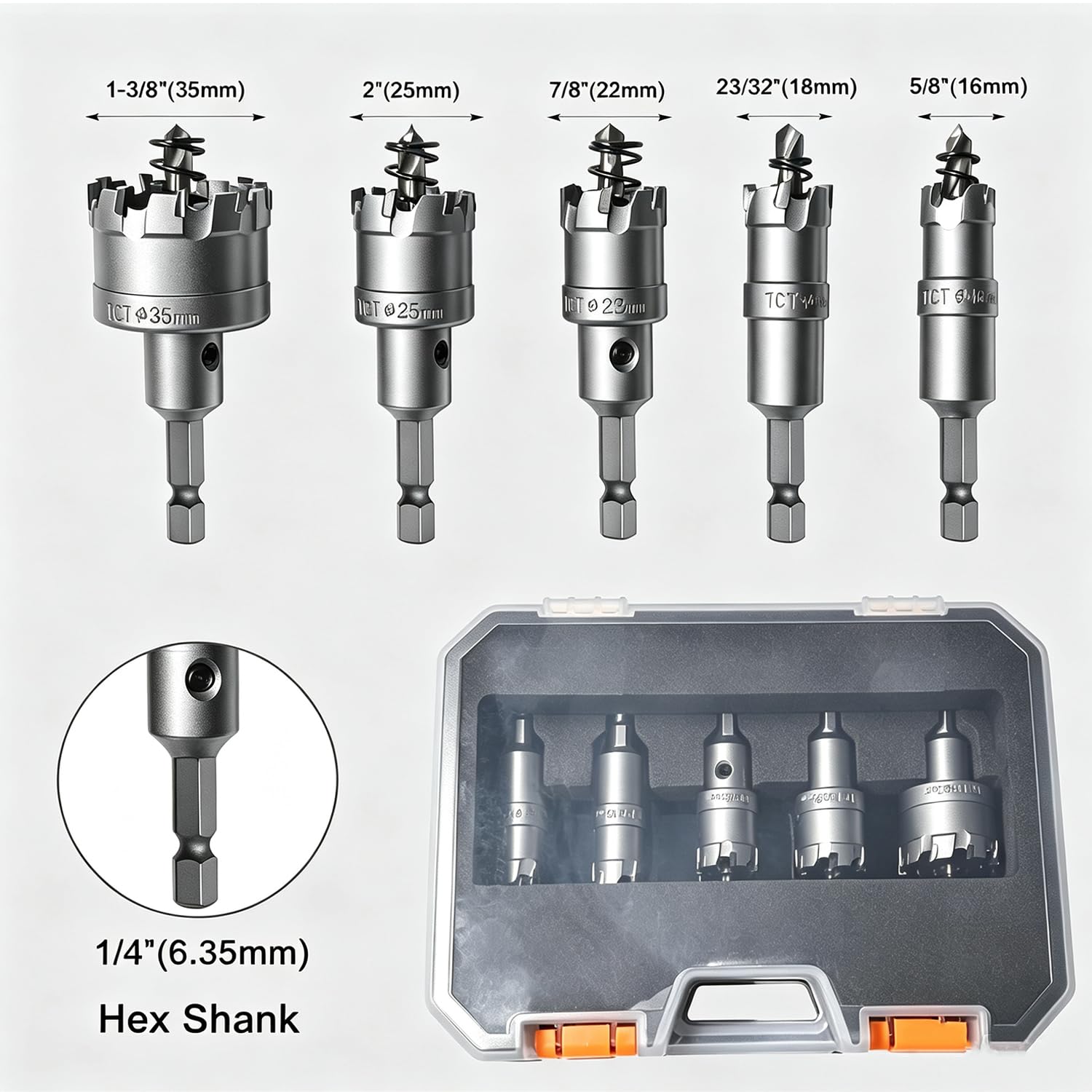 TCT Kit de scie-cloche en carbure pour métal, 1,6 cm ~ 2,5-1 cm