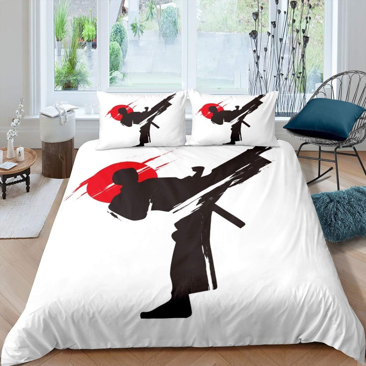 Housse de couette 200x200 parures de lit guerrier noir et blanc en microfibre 3D