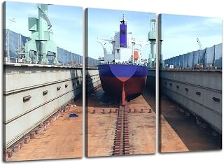 3 Piece Canvas Wall Art Prints Picture cargo container ship dry dock maintenance service working sea Framed Wall Painting Modern Artwork Poster Home Decor for Living Room Office Ready to Hang