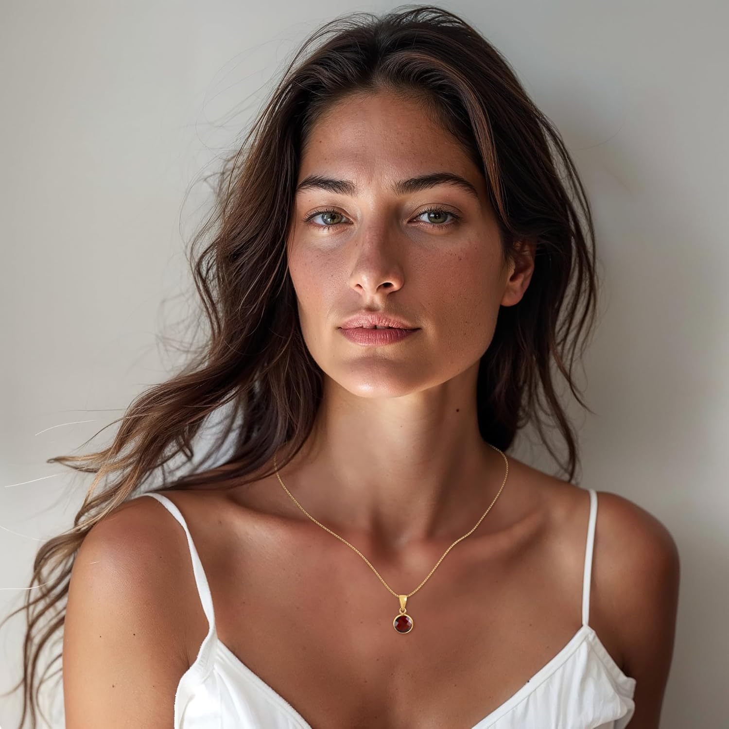 Garnet Gold Necklace for Women - 8mm Round Gemstone - 14K Gold Cable Chain 45cm - January Birthstone Necklace - Image 2