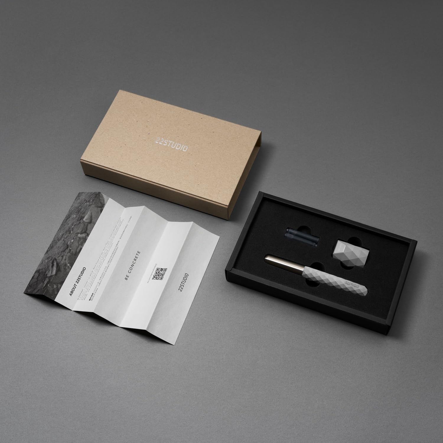 22STUDIO Polygon Fountain Pen Gift Set | Luxury Writing Pen with Smooth Ink Flow | Exclusive Handcrafted Pen | Premium Design for Collectors | Ideal Gift for Writer & Executive (Concrete Gray)