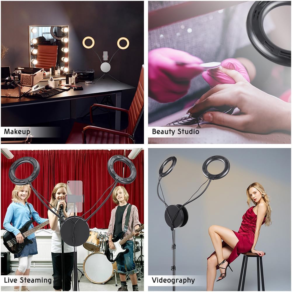 AW 7INCH RGB Dual LED Ring Light 12 Light Modes 3200-6500K Remote Control with Tripod Stand Mirror Phone Holder Easy Setup for Live Stream Makeup Tiktok