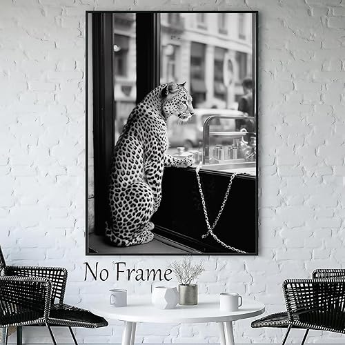 Miniatura 6 de Arte de pared de guepardo en blanco y negro, impresión de ventana retro, impresión de guepardo vintage, arte de pared retro a la moda, impresiones
