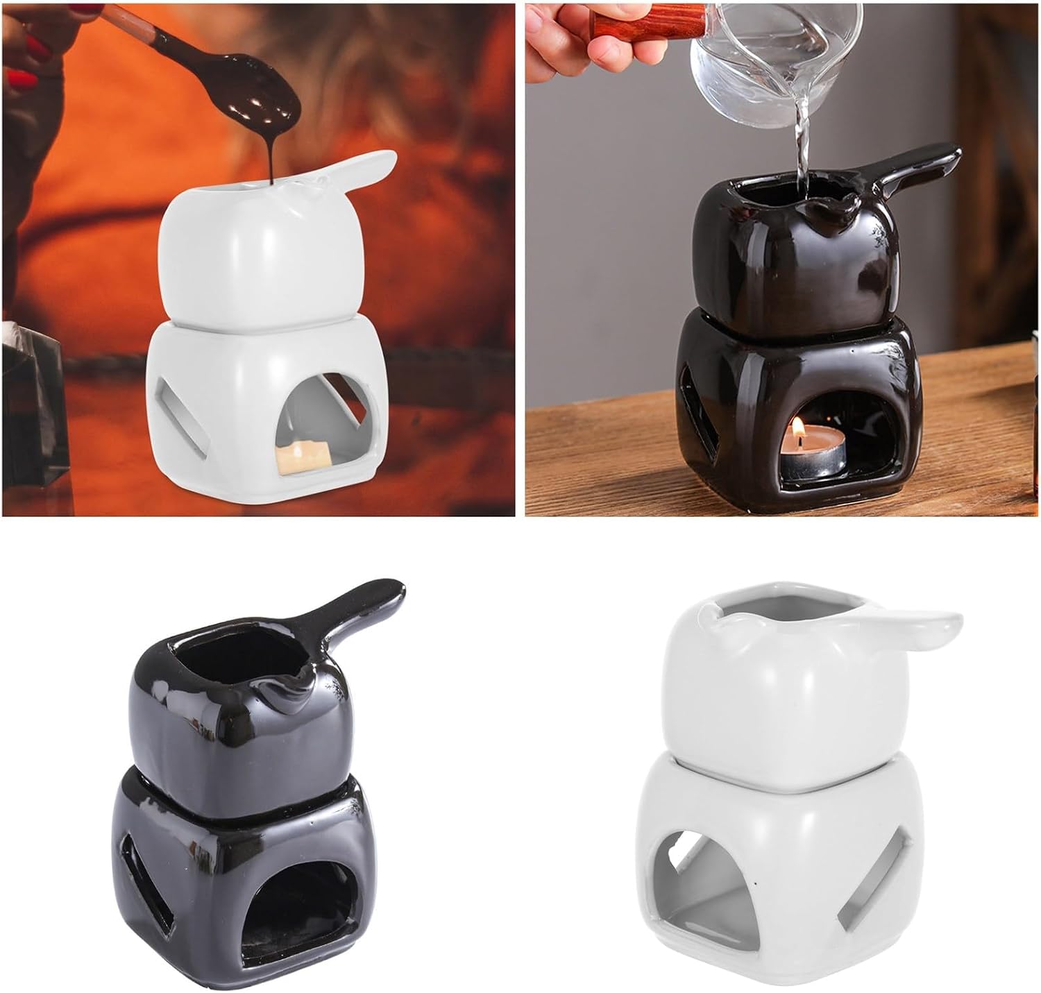 MultiFunctional Ceramic Chocolate Fondue Pots Aromatherapies Oil Burners Oil Diffuser for Melting Butter and Cream Ceramic Chocolate Warmers
