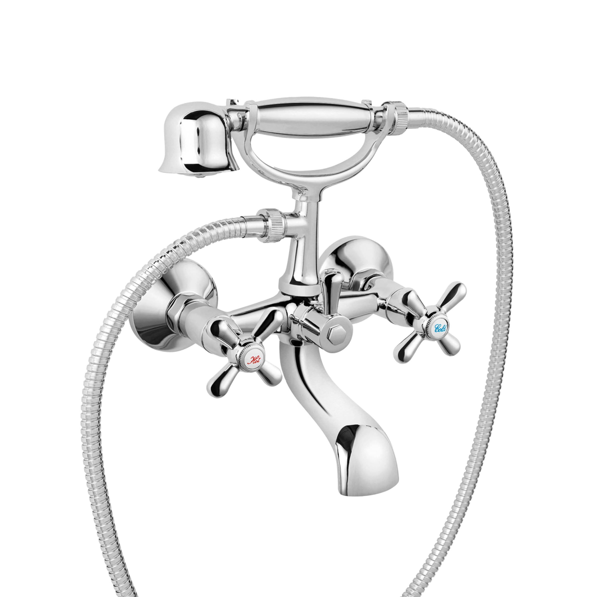 Retro Badewannen-Armatur – Zweigriffmischer Aus Chrom, Wandmontage, Mit Brause-/Wannen-Umstellung, Hochdruck Geeignet