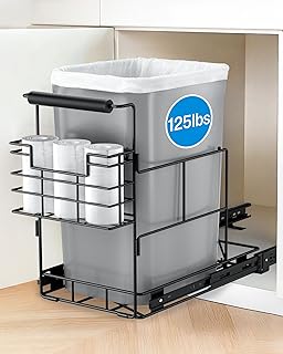 Pull Out Trash Can Under Cabinet, Under Sink Trash Can Kit for 7.5-10 Gallon with Garbage Bag Holder, Heavy Duty Steel Frame, Holds Up to 125 lb, Easy to Install (Bin Not Included)
