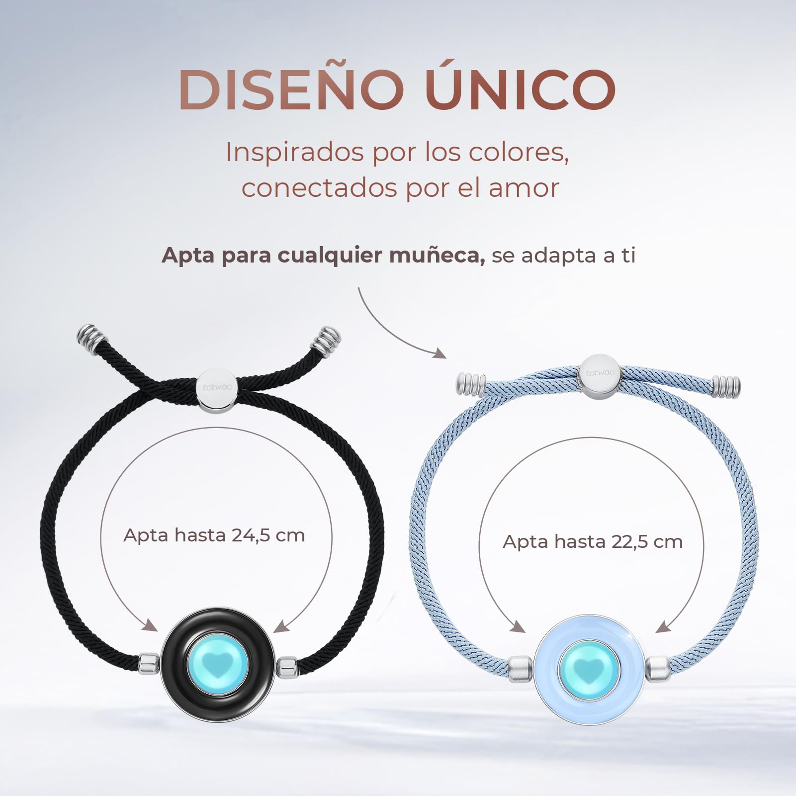 TOTWOO Pulseras Inteligentes de Pareja, Toque, Vibración e Iluminación a Distancia, Emparejamiento Bluetooth Uno a Uno por App, Regalo Romántico para Parejas, Acero Inoxidable 316