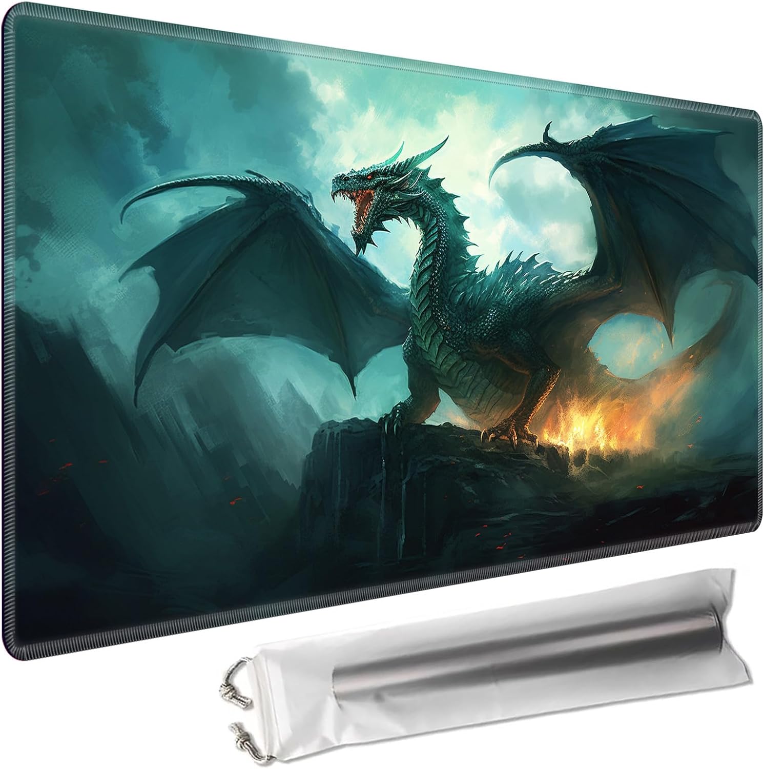 for MTG Playmat with Storage Bags Size 24x14 inches Non-Slip Rubber Backing Printing & Stitched Edges Ideal for Card Game Enthusiasts TCG Playmat Mouse Pad Desk Mats, B Dragon