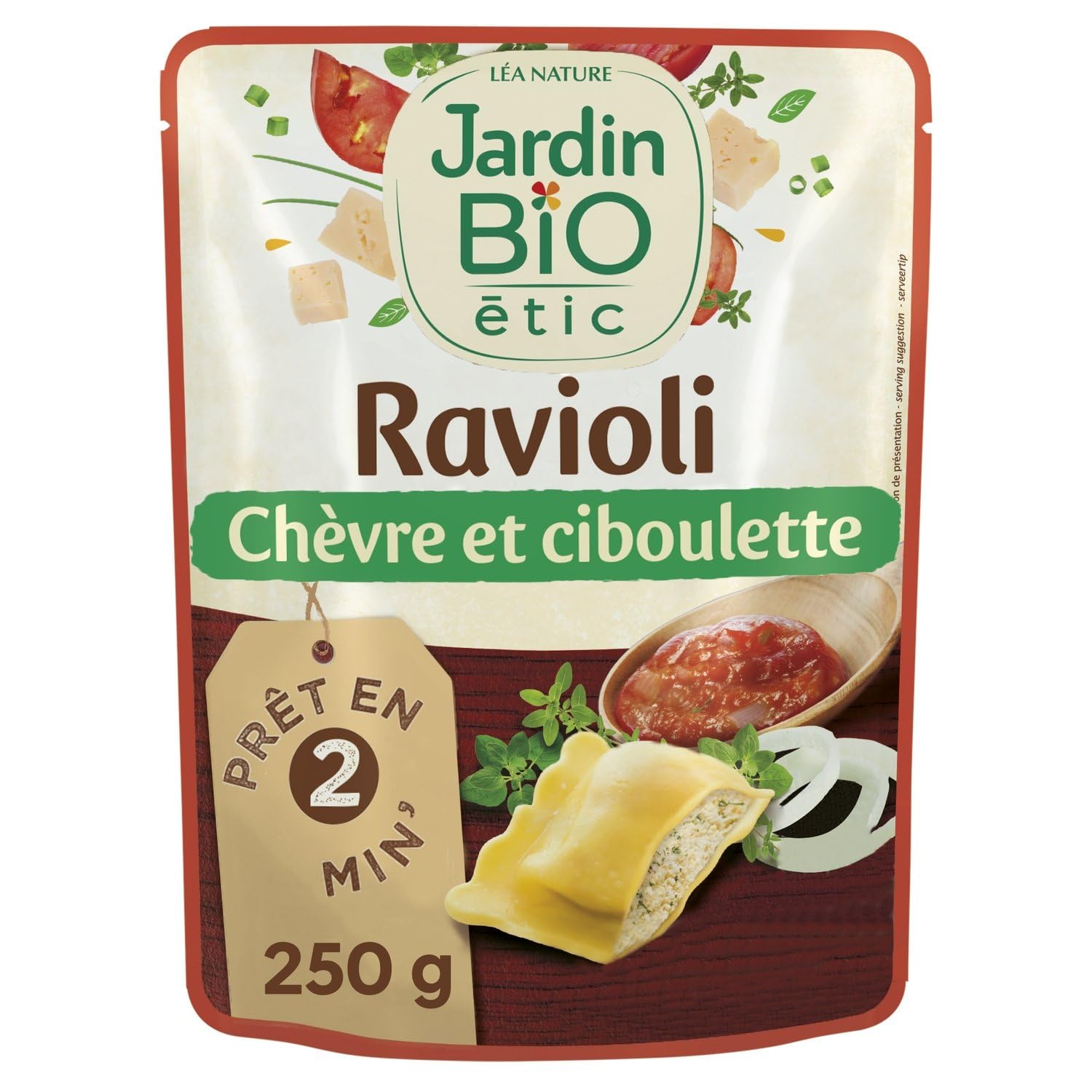 JARDIN BIO ETIC Ravioli Chèvre Ciboulette Bio, Plat Cuisiné Prêt en 2 Minutes, 250 g - Lot de 3