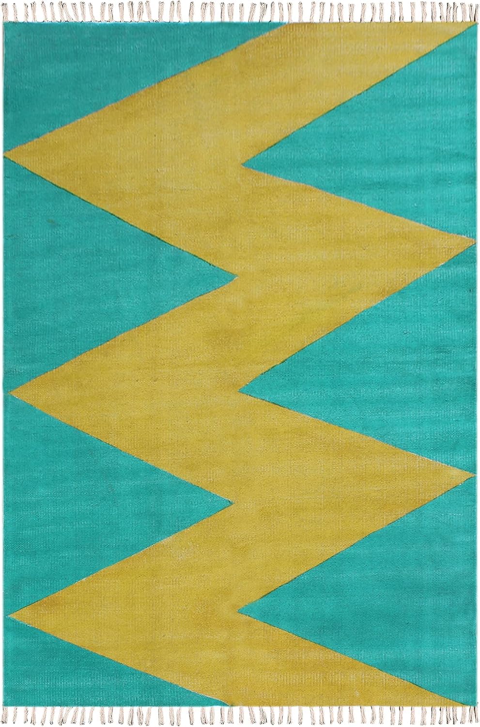 Tapis facile à laver carré 1,8 m géométrique bleu jaune tissage plat