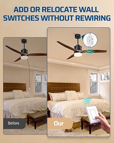 Miniatura 3 de DEWENWILS Kit de interruptor de luz inalámbrico y receptor, no requiere cableado en la pared, interruptor de pared con control remoto para luces de