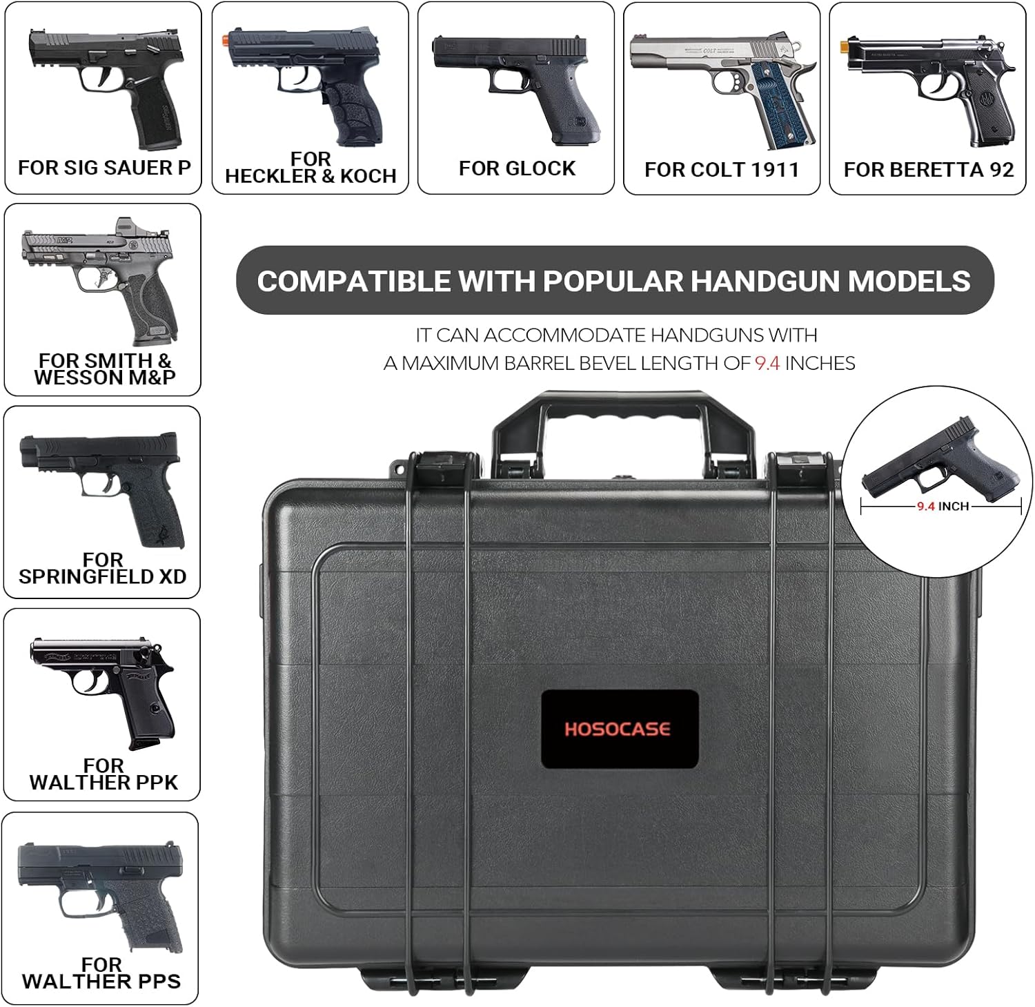 Gun Pistol Case for Multi Handguns - Holds Multiple Hand Guns Case & Magazines, Pre-cut Waterproof Carrying Hard Shell Pistol Case for Pistols, Storage Box for Beretta, Smith and Wesson, for Glock - Image 2