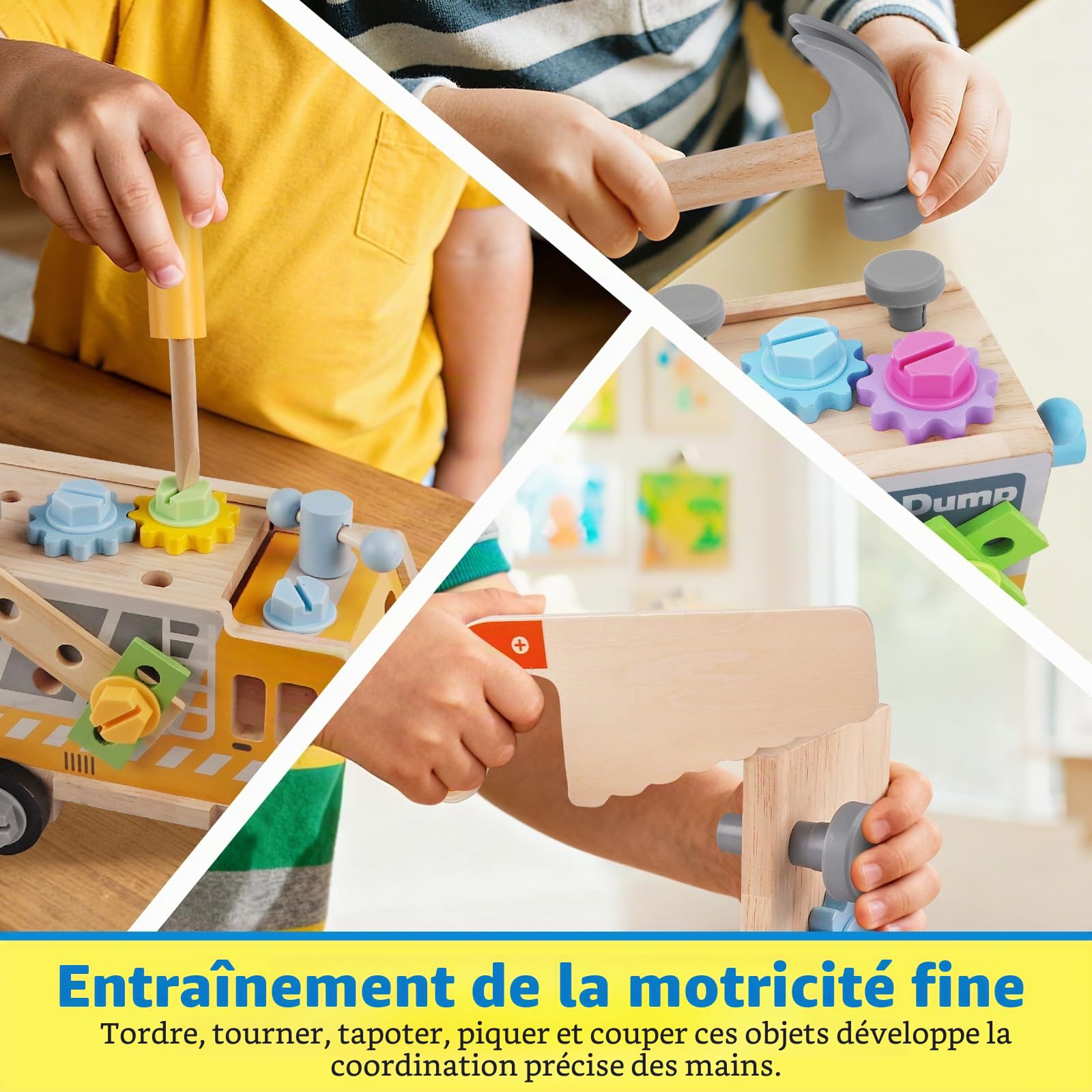 Jouet Enfant 3 Ans, Enfant Montessori Jeux Enfants 3 Ans avec Perceuse, Jouet en Bois Outil Enfant 40 Pièces, et établis Cadeau Garcon Fille 3 4 5 Ans