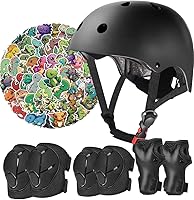 Vista 16 de Juego de casco de bicicleta para niños, certificado CPSC con rodilleras, coderas, muñequeras, casco negro ajustable para niñas de 2-3-5-8 años