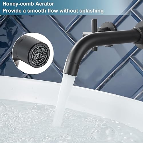 Miniatura 5 de Midanya Grifo de lavabo de baño montado en la pared, doble manija de 3 agujeros, grifo mezclador de lavabo con válvula áspera en doble cruz grifos,