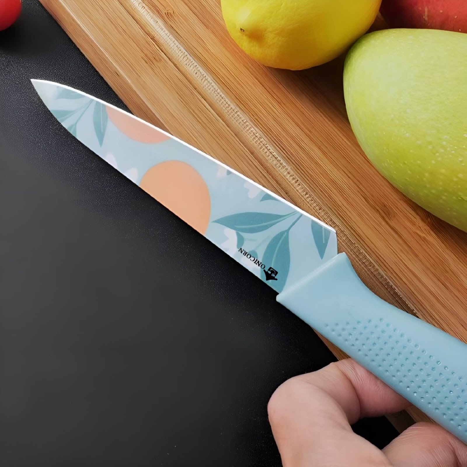 ONICORN® Stainless Steel Blade Kitchen Knife & Non-Slip Handle, Paring Knife with Colorful Non-Stick Coating, for Vegetable Cutting & Chopping (Knife M-A 1PCS) 3