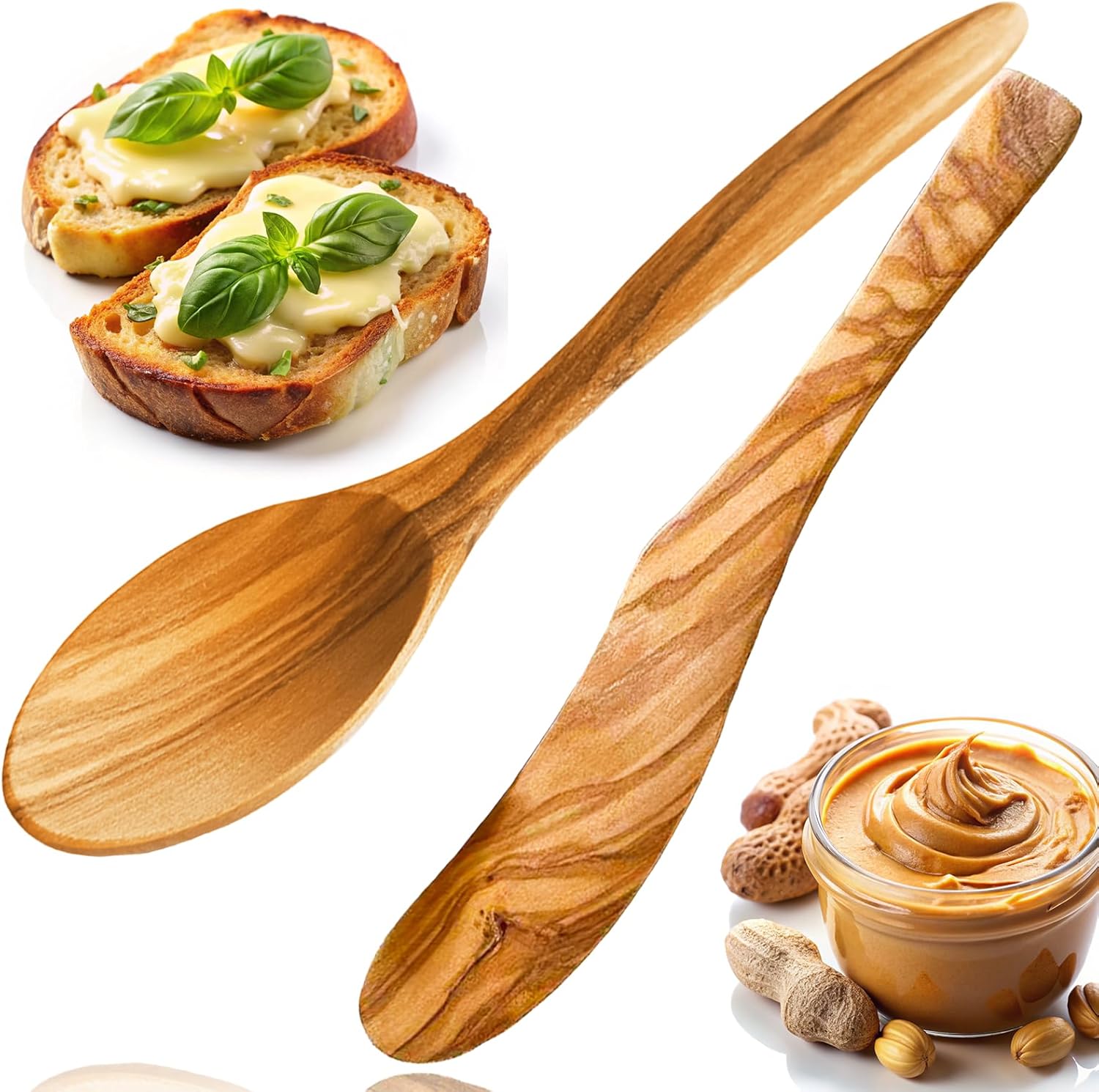 Handmade Olive Wood Honey Spoon and Butter Knife Set 7.08