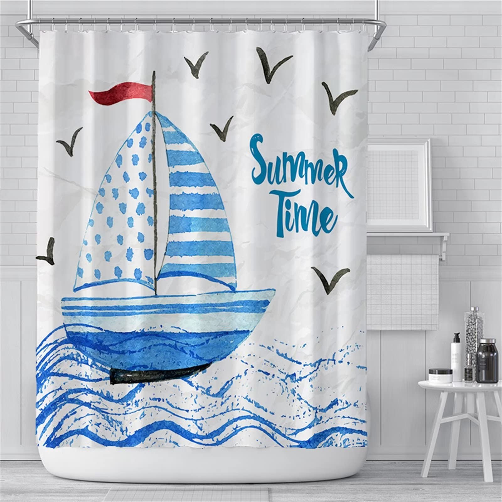 Barca a vela Tenda Doccia W240cm x L180cm Tenda per Doccia Antimuffa, Tenda da Esterno Impermeabile Tessuto, 3D Tenda con Ganci per Dormitorio Famiglia Appartamento Hotel Doccia ​Bagno Decor