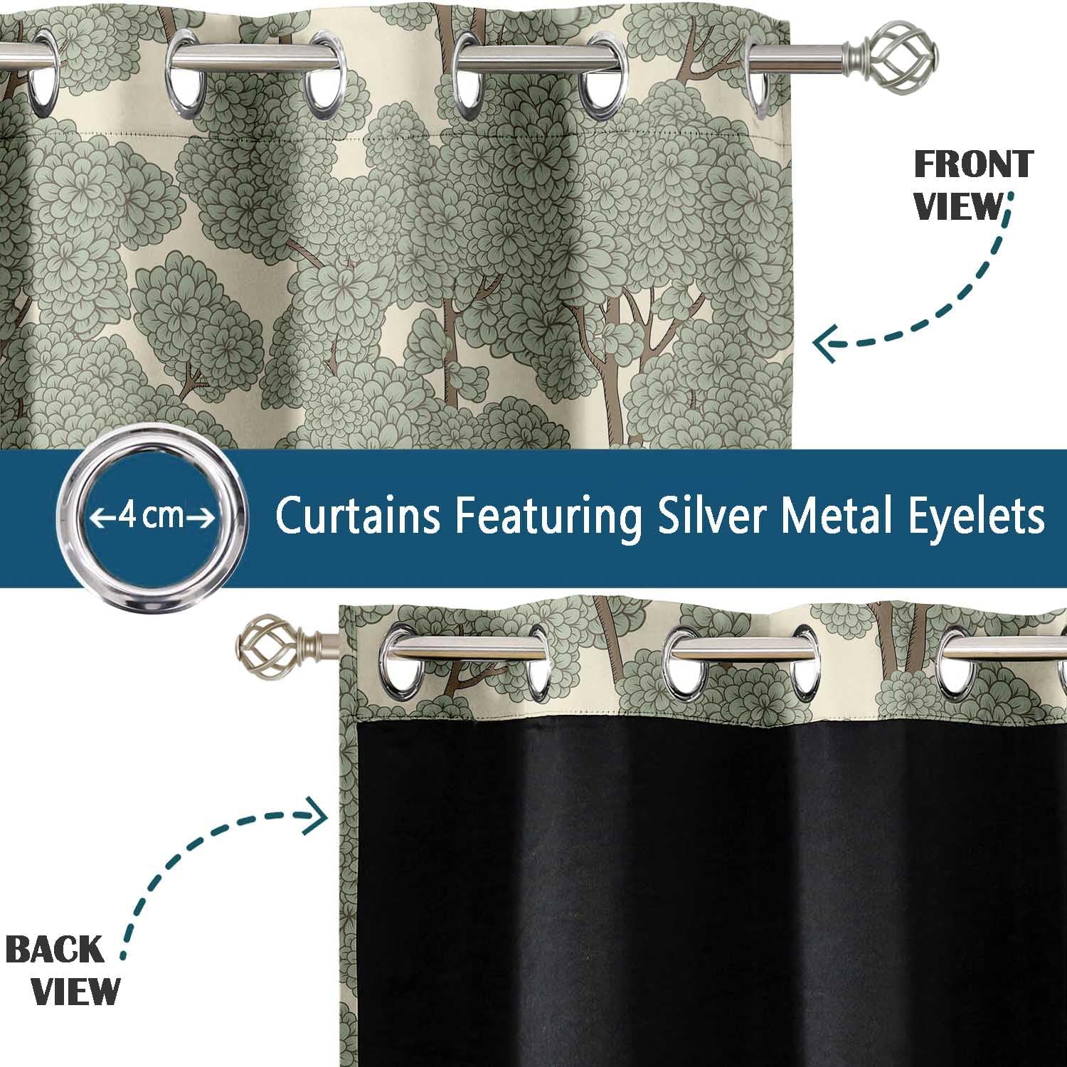 Tree Canopy Design Blackout Curtains - Set of 2 Panels, 42 x 63 Inches Each - Light Blocking & Thermal Insulated Drapes with Grommet Top for Bedroom & Living Room - Green
