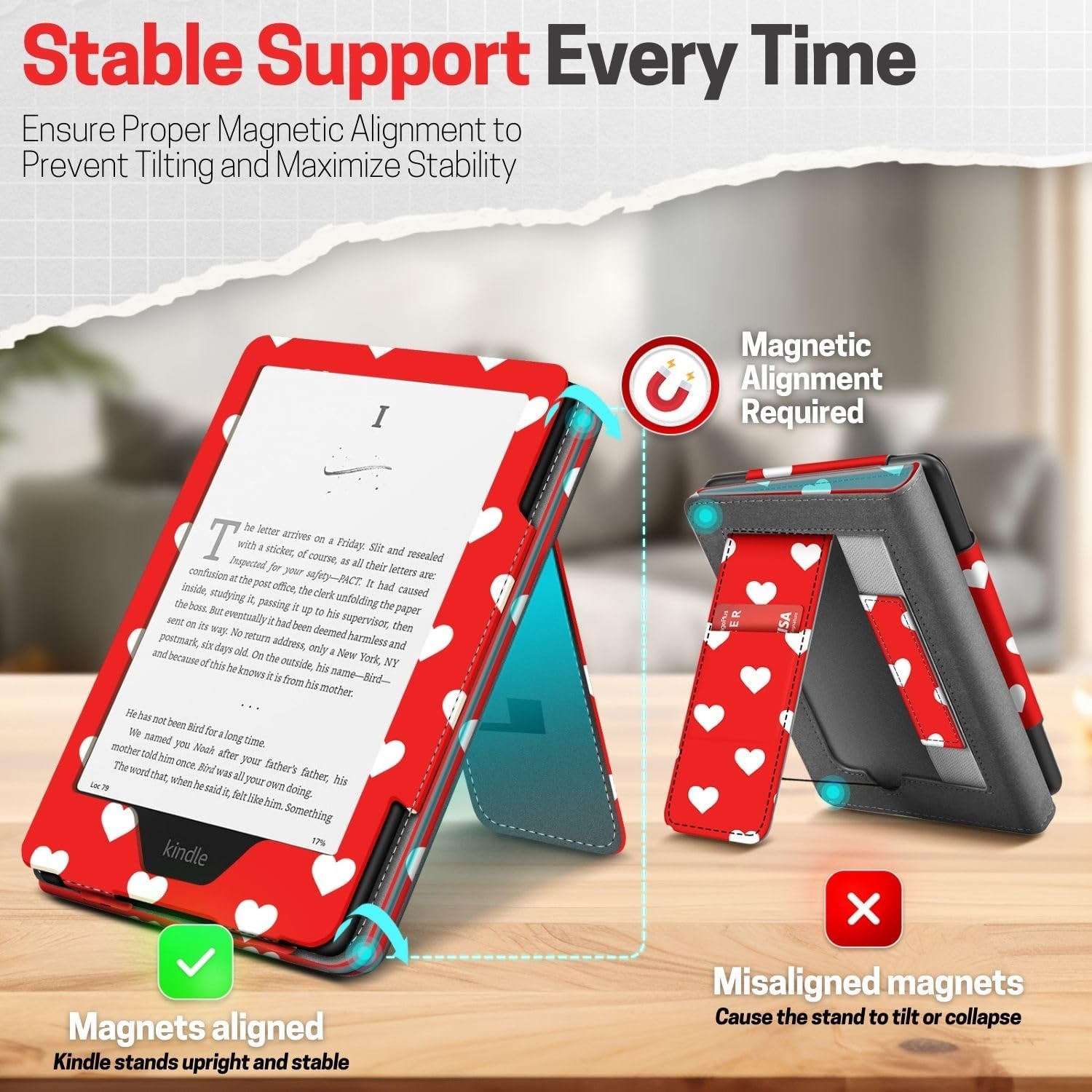 TNP Stand Case for Kindle Paperwhite 12th Generation 2024 / Kindle Colorsoft Signature Edition with Hand Strap & Card Slot - 7" PU Leather Protective Folio Cover with Auto Wake/Sleep, White Love Heart