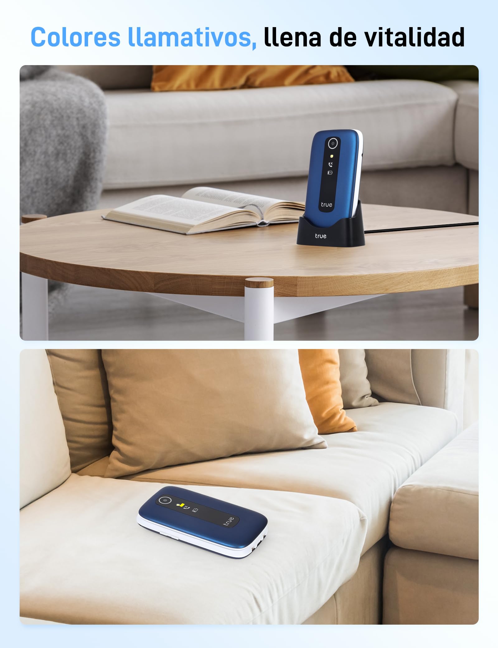 TRUE S70 Teléfono Móvil para Mayores con Tapa 2G, Pantalla de 2,8", Volumen Alto, Teclas Grandes, Alarma de Caída, Botón SOS, Cámara, Podómetro, Estación de Carga, Azul Estrellado | Sensor de caída
