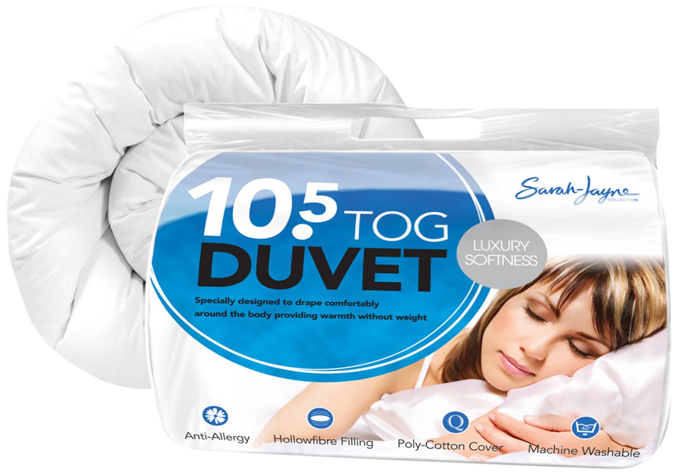 Sarah Jayne Luxury Soft Anti-Allergy Duvet, 10.5 Tog, Single Size