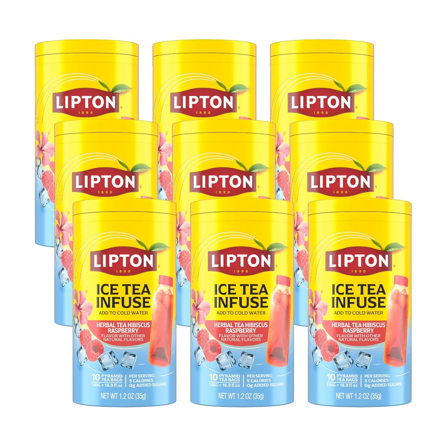 Lipton Ice Tea Infuse Hibiscus Raspberry Citrus Cold Brew Tea Bags for On-The-Go or At Home 10 Tea Bags (Pack of 9)