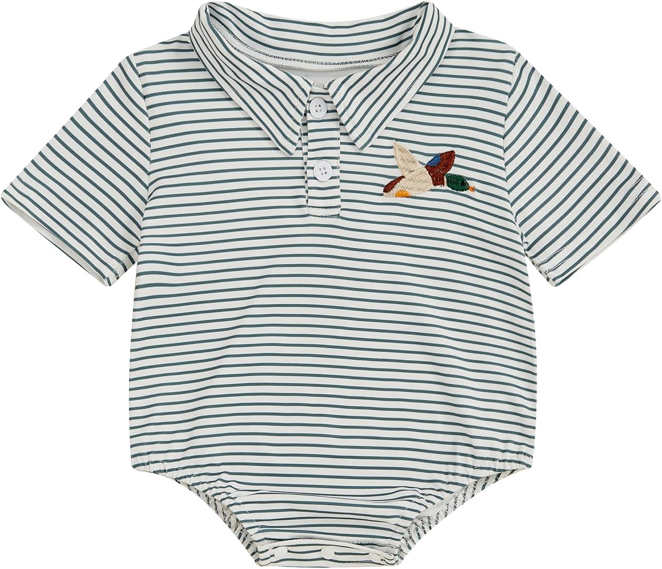 Ysfanwuxi Baby Boy Polo Romper Mallard Duck Button Down Striped T-Shirt Onesie Short Sleeve Collar Bodysuit Summer Outfit