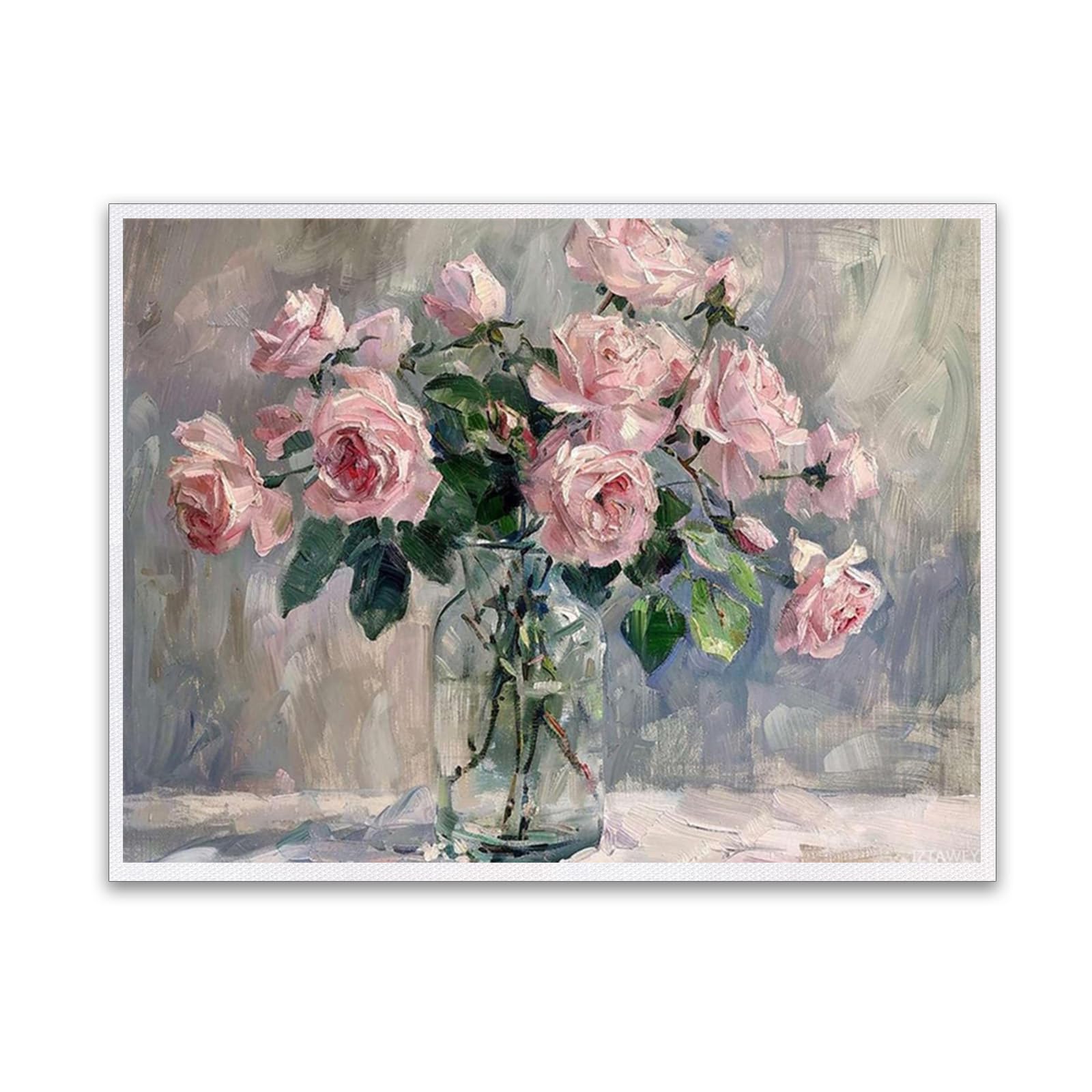 Photo 1 of Poster Wall Art Print Pink Roses Floral Artwork Flower Still Life Vintage Prints Kitchen and Dining Room Wall Decoration 12x16inch Without Frame
