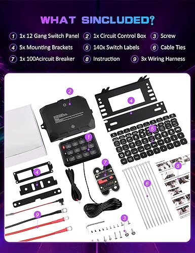 Miniatura 8 de Chelhead Panel de interruptores para camión de 12 bandas RGB LED con protección en línea multifunción de 100 A, panel de interruptor auxiliar
