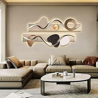 homary LED Wall Art, Modern Abstract Geometric Dual-Panel Sculpture with Backlit Light, Contemporary Decorative Wall Decor for Living Room, Bedroom, Office (USB Powered)