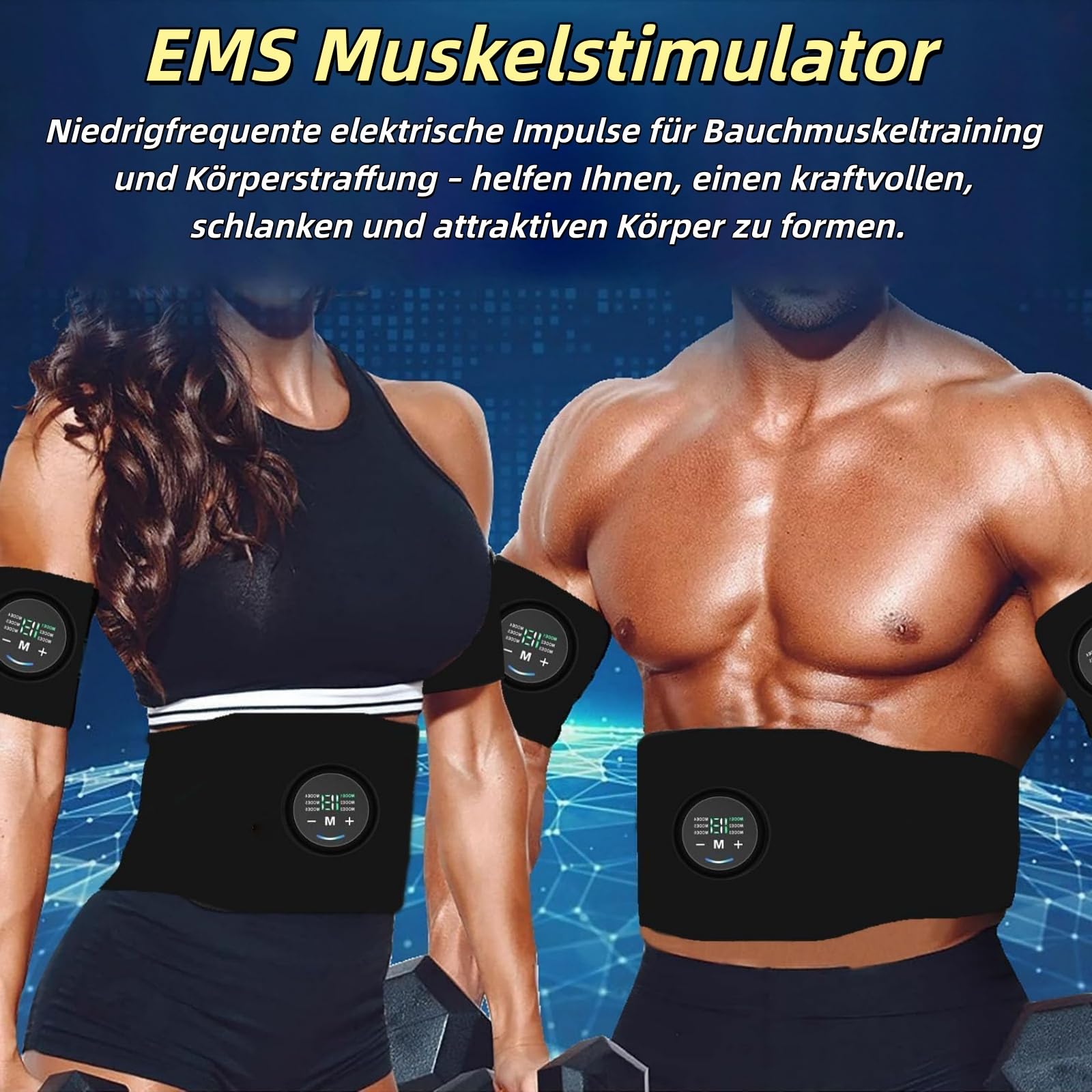 Apeborn Nächste Generation Ultrastarker EMS-Muskel & Bauchmuskeltrainer, 3er-Set EMS-Bauchtrainingsgerät,12 Trainingsprogramme&19 Intensitätsstufen,USB-aufladbar,Geeignet für Bauch und Arme