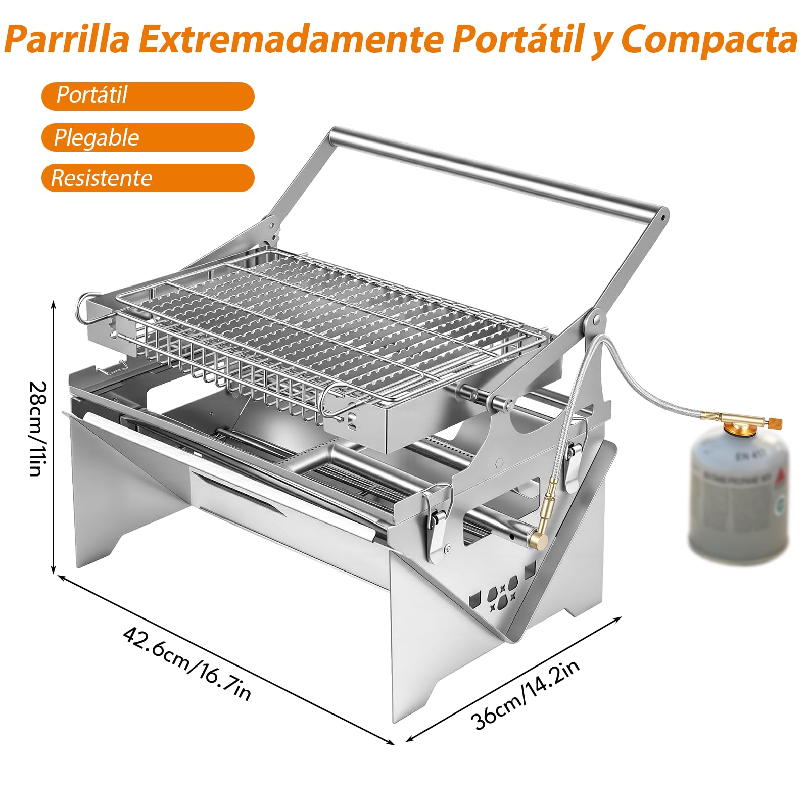 Viugreum Barbacoa de Gas, Parrilla Plegable, Parrilla de Mesa Reversible y Portátil con Bolsa de Almacenamiento- Ideal para Cocinar Al Aire Libre, Jardín, Compatible con Los Dos Modos: Gas y Carbón