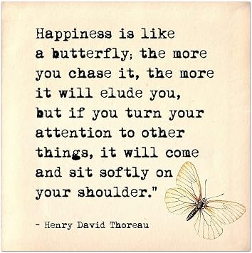 Happiness is Like a Butterfly - Henry David Thoreau Inspirational Literary Quote. Fine Art Print For Classroom, Library, Home or Nursery