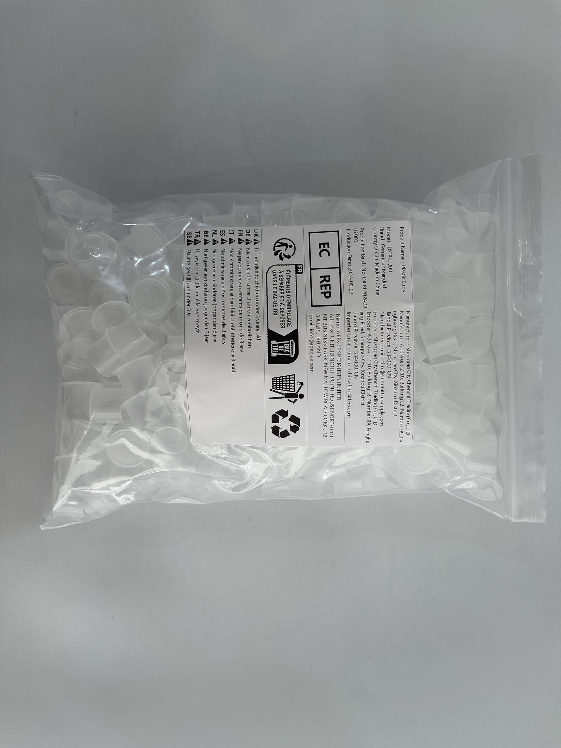 300 tazas de tinta de plástico desechables para tatuaje, tapas anchas, base blanca, grandes L 14 * 17 mm, tazas de tinta para tatuaje para tinta de tatuaje, suministros de tatuaje, kits de tatuaje