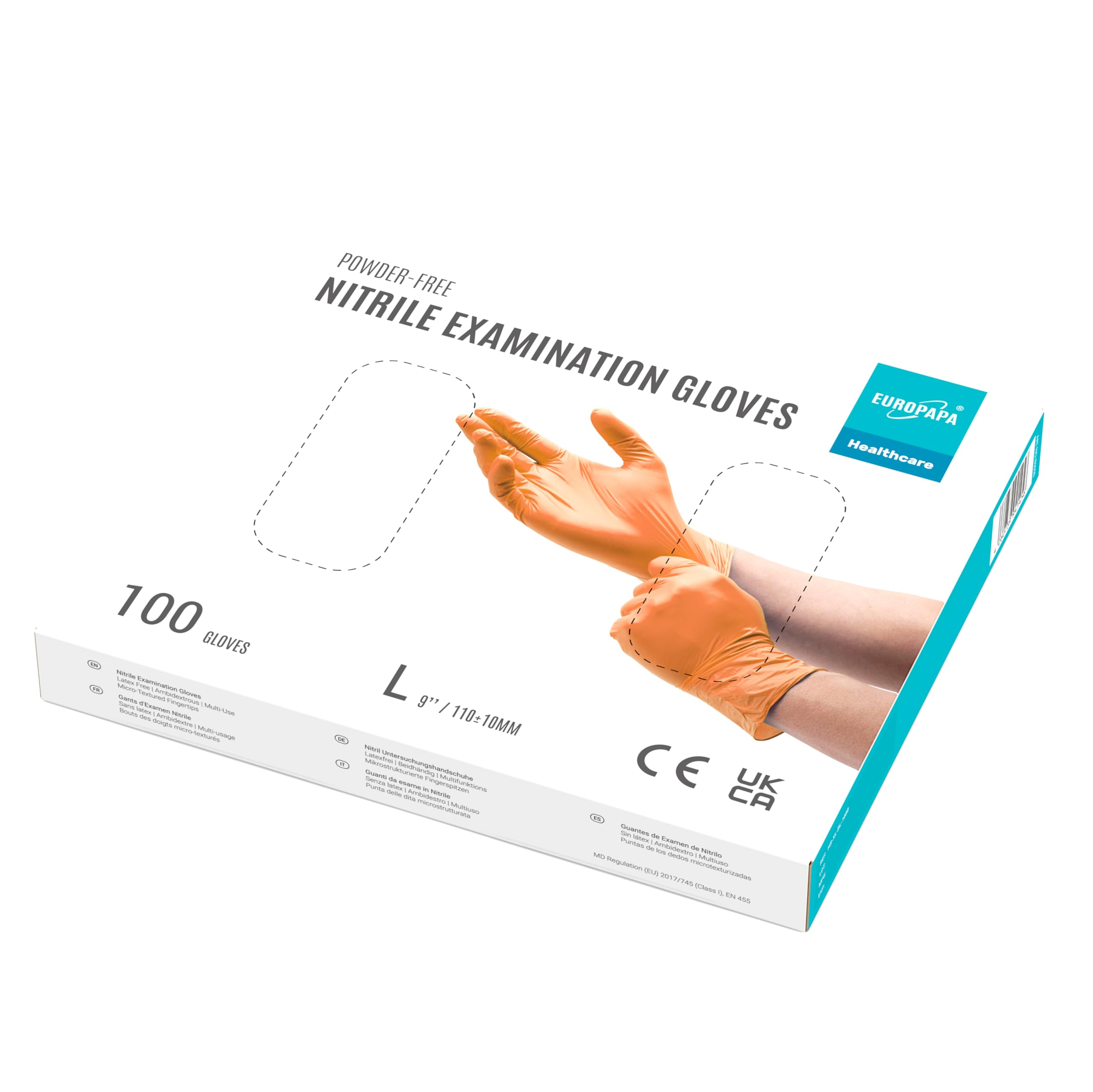EUROPAPA® 2000 Stück (20x100) Nitrilhandschuhe Box Einweghandschuhe, Einmalhandschuhe, Untersuchungshandschuhe, puderfrei, ohne Latex, unsteril, latexfrei, disposible gloves (L, Orange)