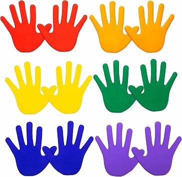 Set of Six Colorful Hand-Shaped Floor Markers - Non-Slip Rubber Pairs of Handprints for School, Gym Class, Gymnastics, Dance, Karate, Classroom, Includes Mesh Bag