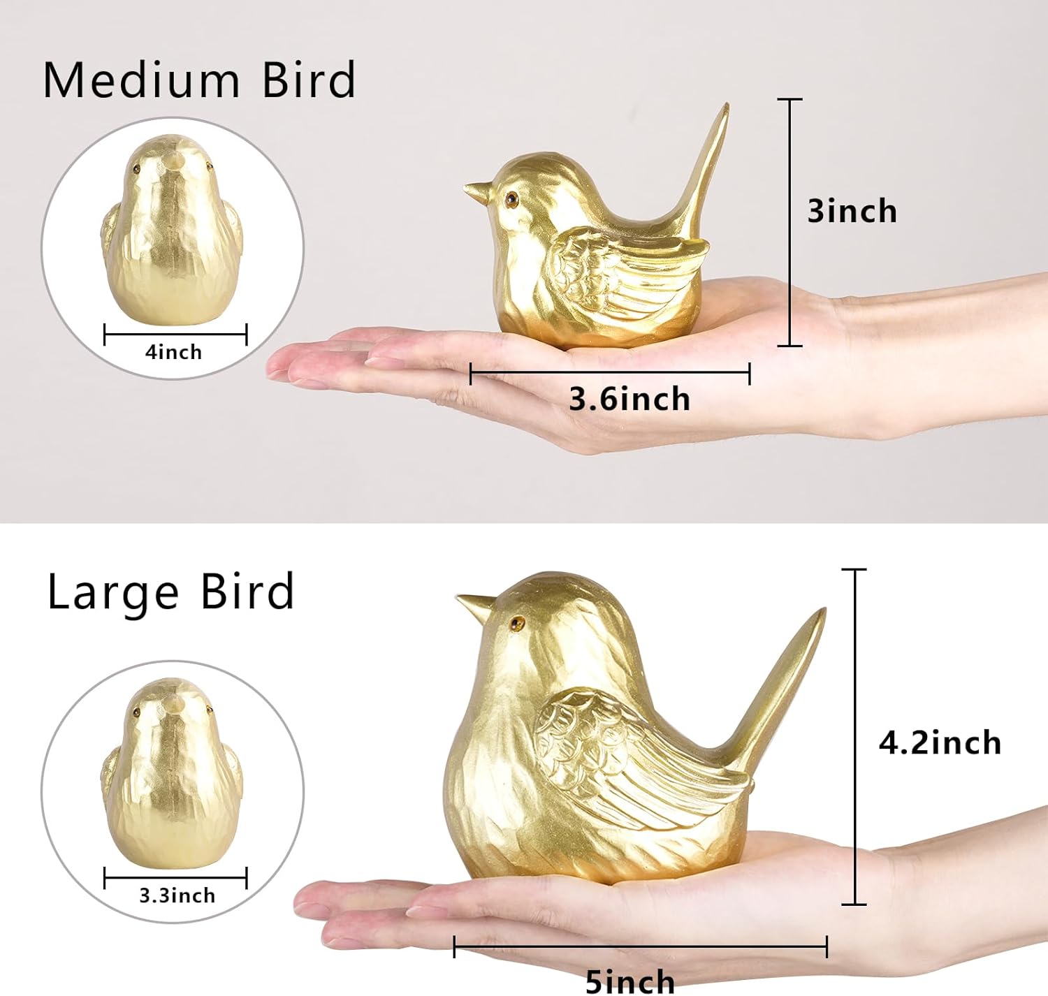 Small Bird Statue Home Decor - Gold Bird Figurines Decorative Ornaments for Living Room, Bedroom, Office Desktop, Cute Country Decor (Gold, 1B & 2S) - Image 6