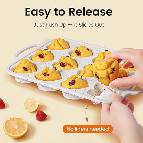 Vista 33 de Molde de silicona jumbo para magdalenas con marco de metal, antiadherente de silicona de grado alimenticio, juego de 2, con asas, 6 tazas, sin BPA