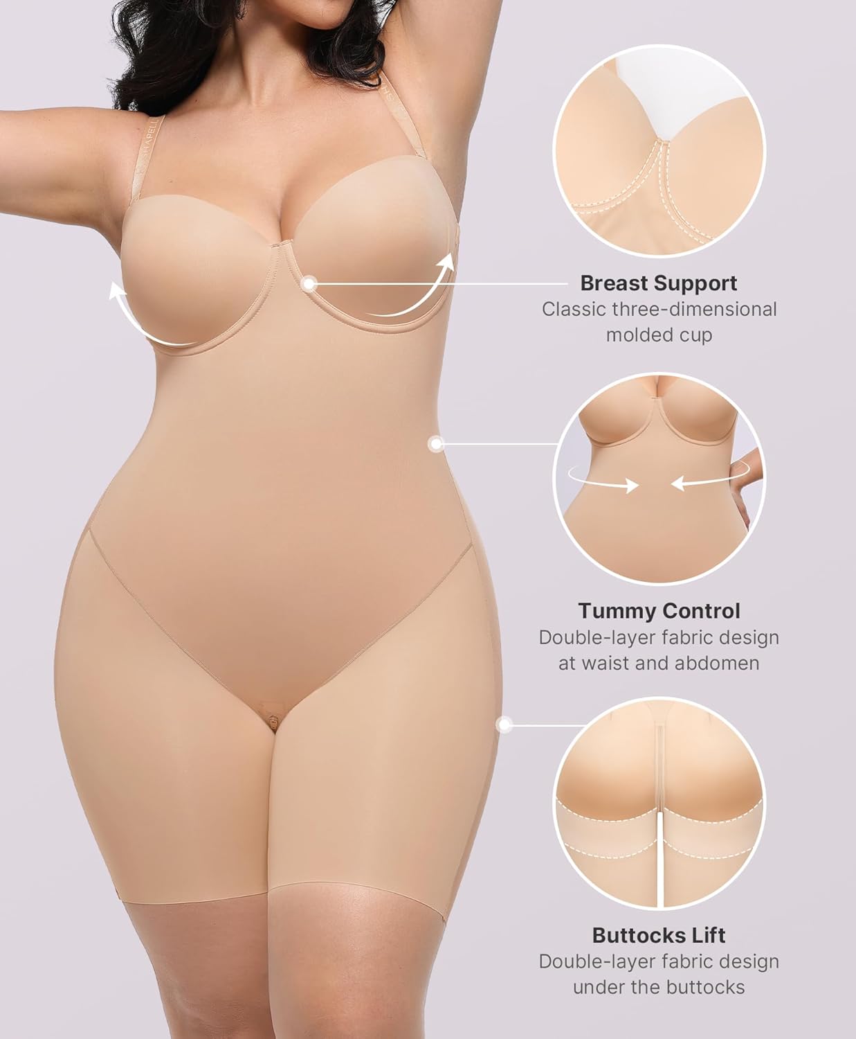 SHAPELLX Shapewear for Women Strapless Bodysuits Tummy Control Body Shaper Butt Lifting Shapewear with Removable Straps - Image 4