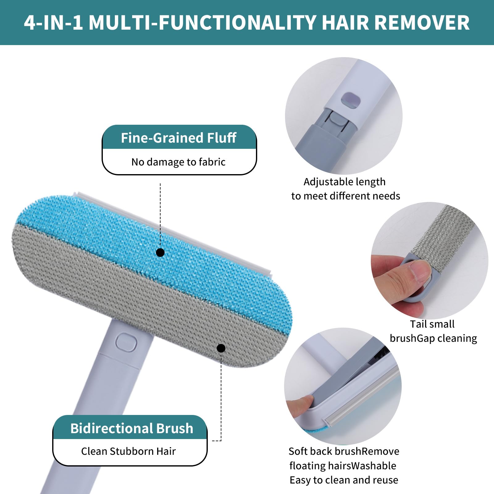 4 in 1 Pet Hair Remover for Carpet Sofa & Furniture - Dog & Cat Hair Remover Brush Tool, Blue - Image 4