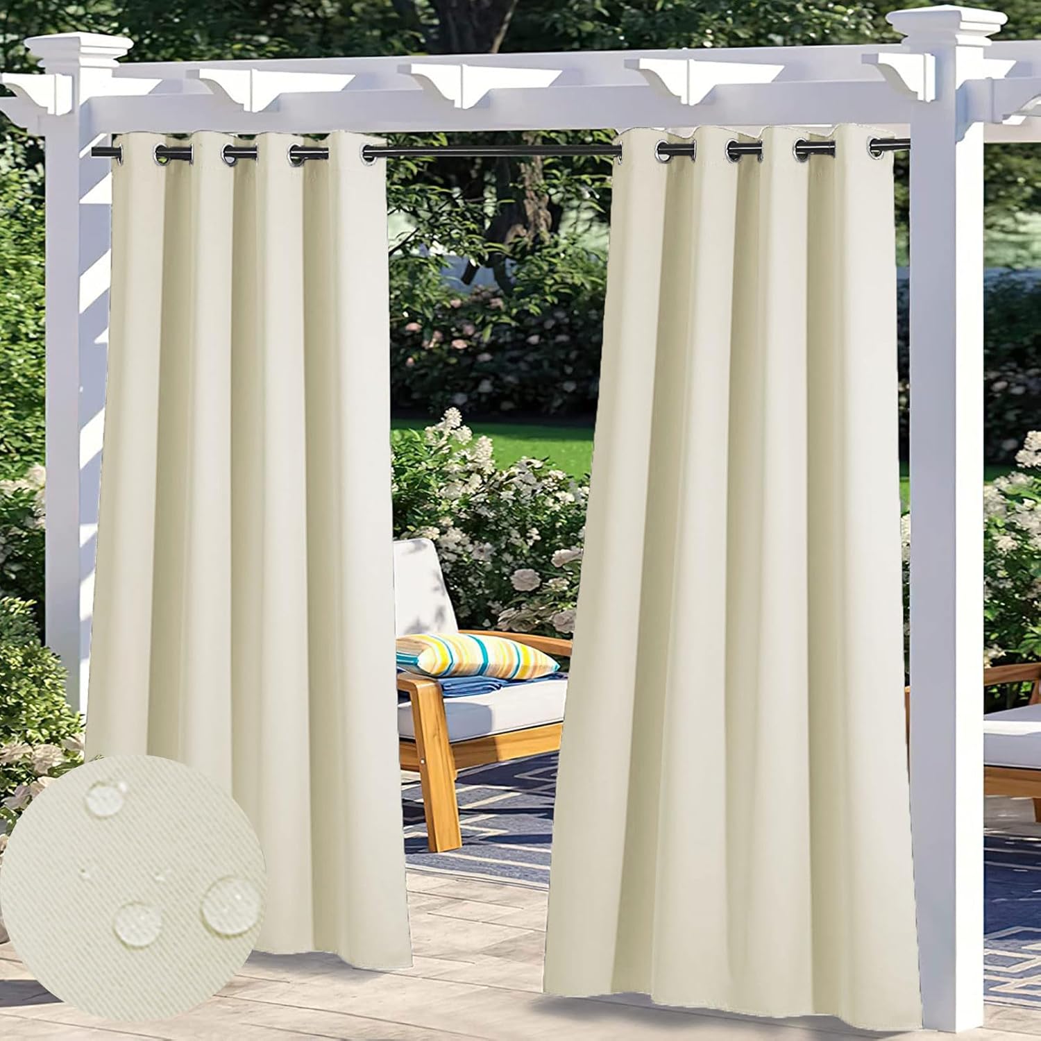 Waterproof Outdoor Curtains for Patio, Indoor Blackout Privacy Curtain for Bedroom, Sun Blocking Curtains for Gazebo, Pergola, Backyard, Cabana, Porch | 1 Panel, W54 xH72, Beige