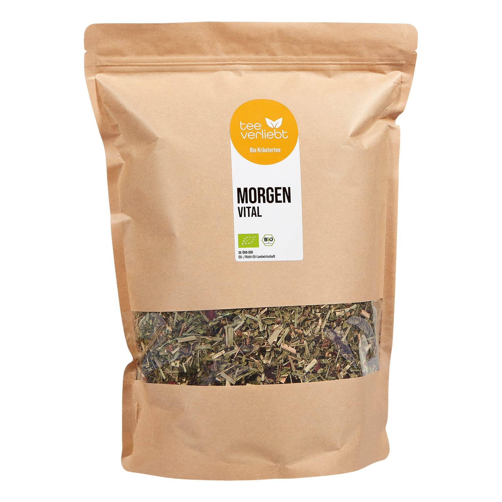 teeverliebt - Bio Kräutermischung Morgenvital I loser Kräuter-Tee frisch & harmonisch mit Zitronengras, Hibiskus & Pfefferminz I heiß & kalt ein Genuss I kontrolliert biologischer Anbau I 1 kg