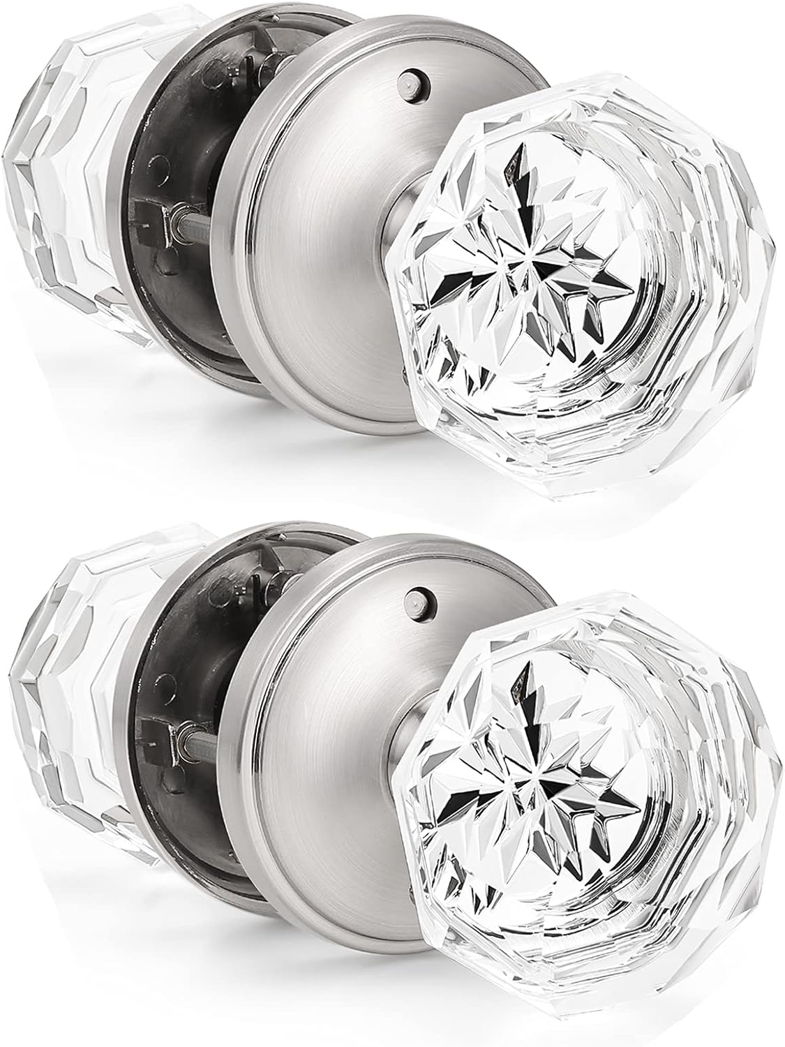 2 Pack Diamond Crystal Door Knobs,Dedroom/Bathroom Door Knobs, Privacy Door Locks,Satin Nickel 2 Pack Diamond Crystal Door Knobs,Dedroom/Bathroom Door Knobs, Privacy Door Locks,Satin Nickel