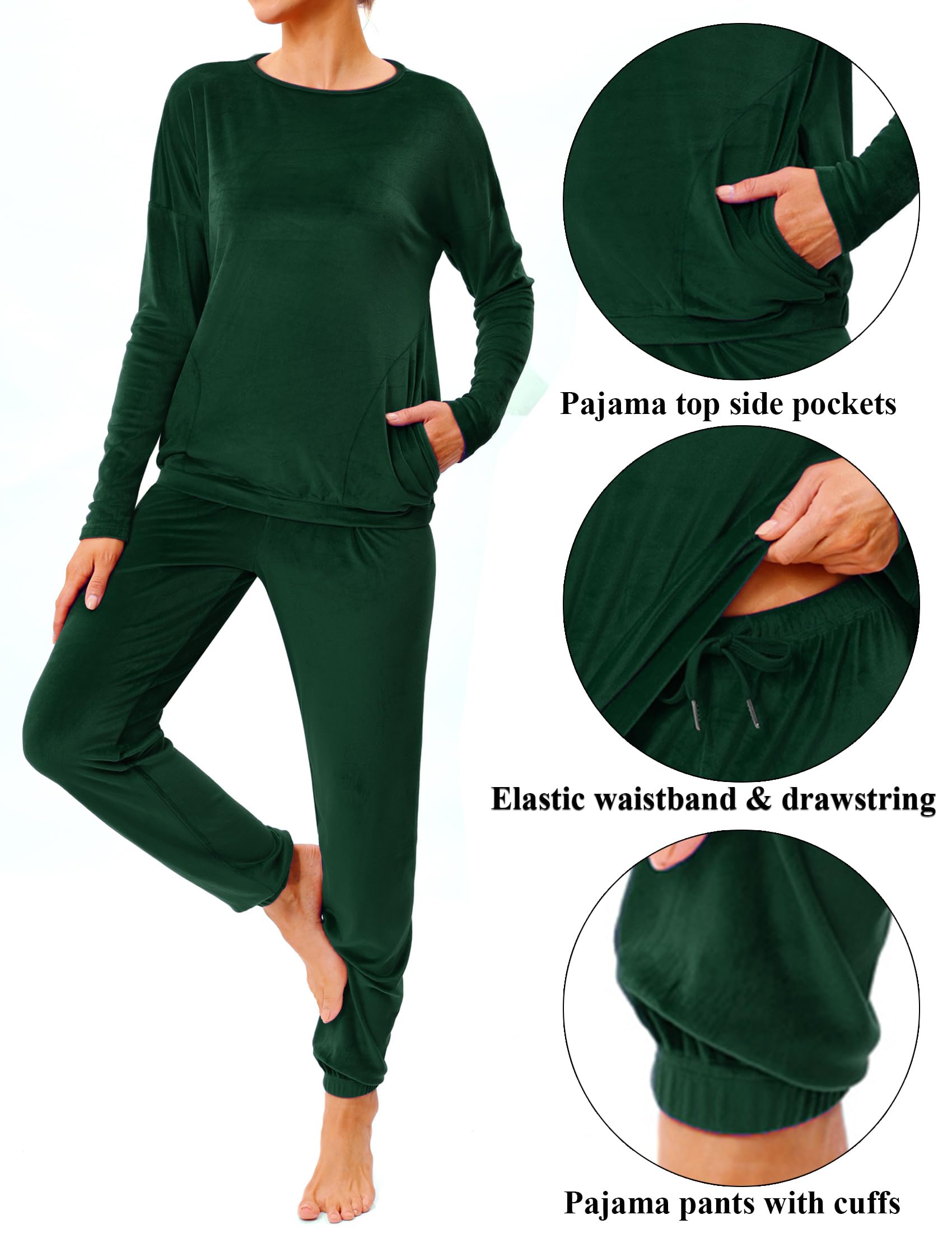 Pyjama Velours Femme Hiver à Manches Longues Ensemble Survêtement Col Rond Chaud Confortable Vêtements de Nuit Maison Décontracté